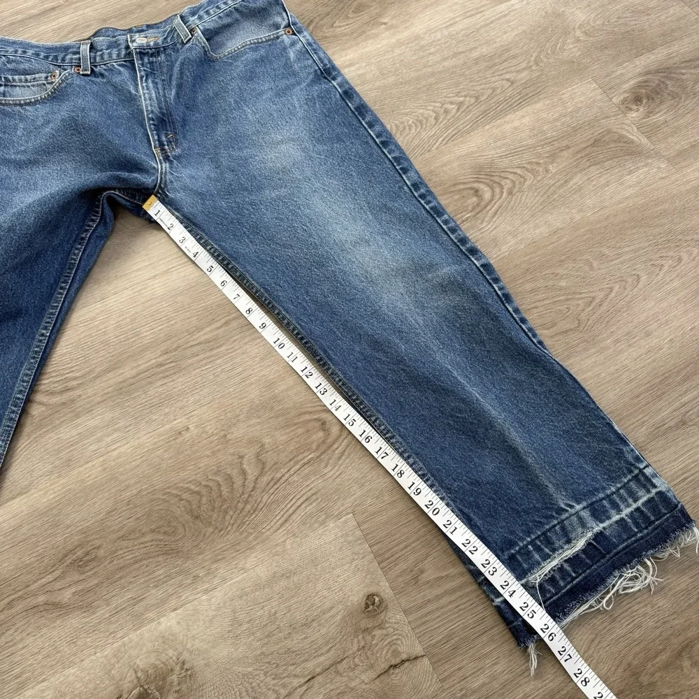 Vintage Y2K Levis 505 Distressed Cutoff Raw Hem Jeans Tag 34x30 Fits 32x26 Blue
